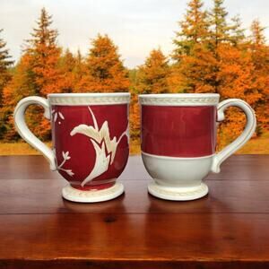Fitz and Floyd Set of 2 Town & Country Red and White Ceramic Coffee Mugs